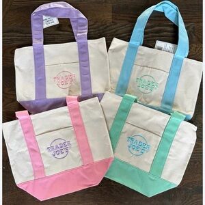 Trader Joe’s Canvas Tote Bag Set - Cream with Pastel Accents